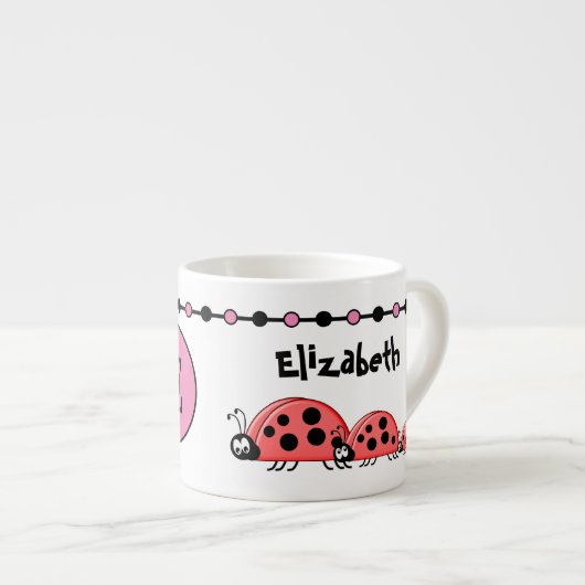 Cute ladybugs roze zwart met sterren espresso kop (Voorkant rechts)
