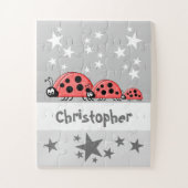 Cute ladybugs stars name grey kids legpuzzel (Verticaal)