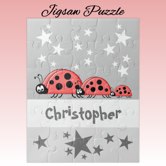 Cute ladybugs stars name grey kids legpuzzel