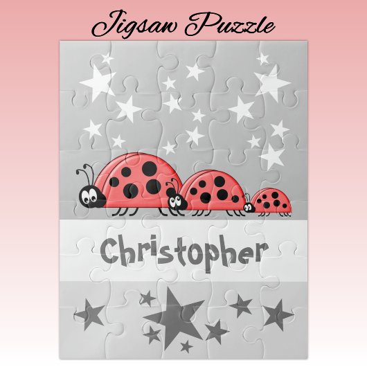 Cute ladybugs stars name grey kids legpuzzel
