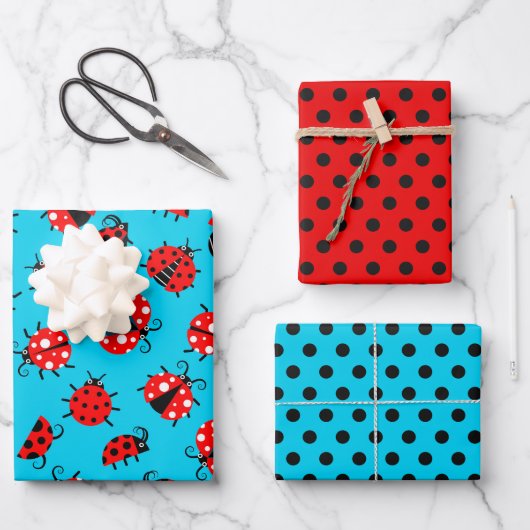 Cute Ladybugs Wrapping Paper Set van 3 (Voorkant)