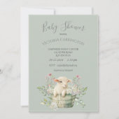 Cute Lam in Mand met Bloemen Baby Borrel Kaart (Voorkant)