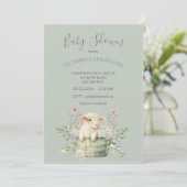 Cute Lam in Mand met Bloemen Baby Borrel Kaart (Staand voorkant)