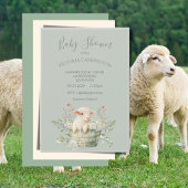 Cute Lam in Mand met Bloemen Baby Borrel Kaart