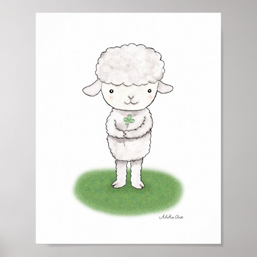 Cute Lam Schaap Poster Lucky Shamrock Kinderkamer  (Voorkant)