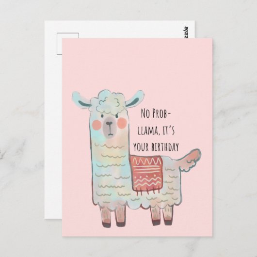 Cute lama, alpaca dier tekening briefkaart (Voorkant / Achterkant)