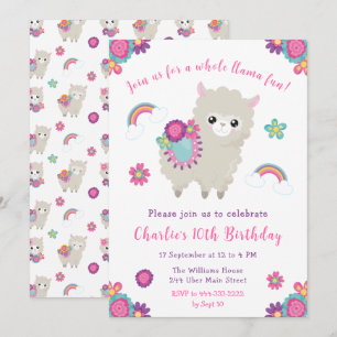 Cute Lama Bloemen Verjaardagsuitnodiging Kaart