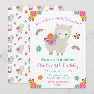 Cute Lama Bloemen Verjaardagsuitnodiging Kaart