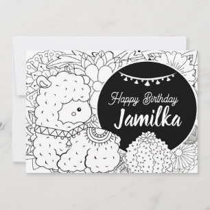 Cute Lama Cactus Kinderen Verjaardag Bloem Kleurpl Feestdagenkaart