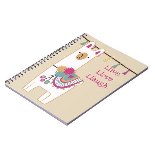 Cute lama en tassels met aangepaste achtergrond notitieboek (Linkerzijde)