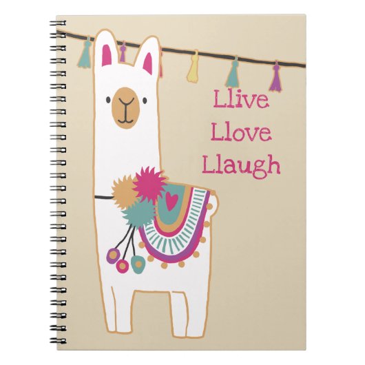 Cute lama en tassels met aangepaste achtergrond notitieboek (Voorkant)