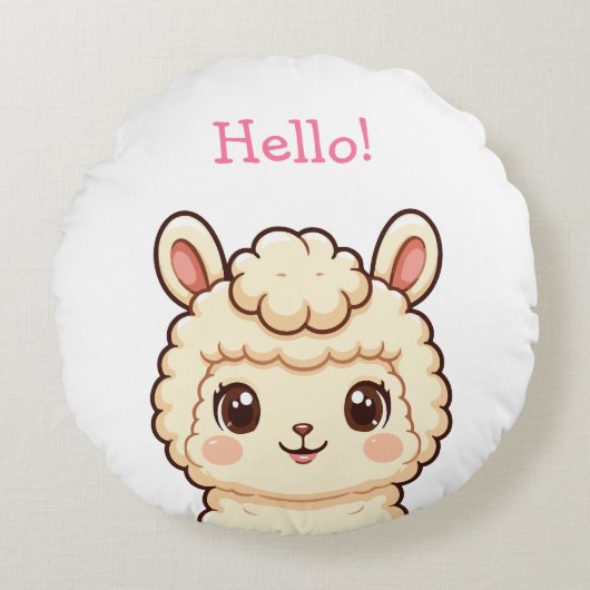 Cute lama illustratie ontwerp rond kussen (Voorkant)