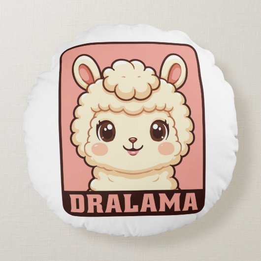 Cute lama illustratie ontwerp rond kussen (Voorkant)
