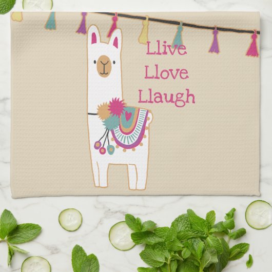 Cute lama met aangepaste achtergrondkleur theedoek (Gevouwen)