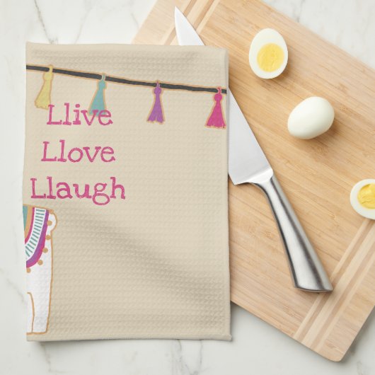 Cute lama met aangepaste achtergrondkleur theedoek (Quarter Fold)