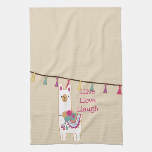 Cute lama met aangepaste achtergrondkleur theedoek (Verticaal)