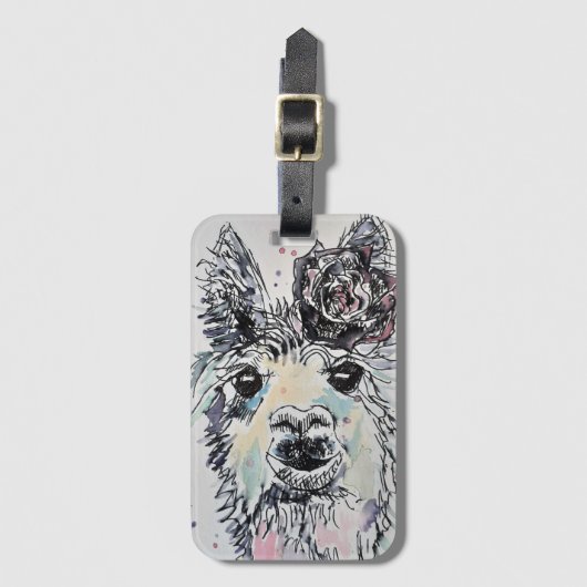 Cute Lama met roos waterverf kunst bagagelabel (Voorkant (verticaal))