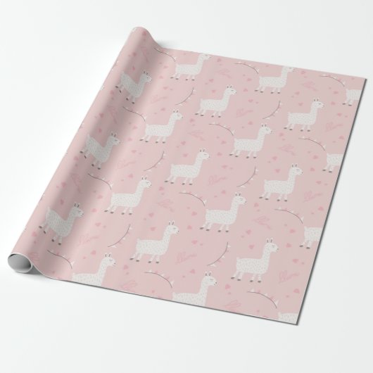 Cute lama naadloos cadeaupapier (Uitgerold)