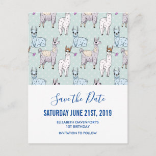 Cute Lama Patroon op Stippen Save the Date Briefkaart