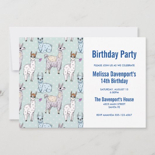 Cute lama Pattern op Polka Dots Birthday Kaart (Voorkant)