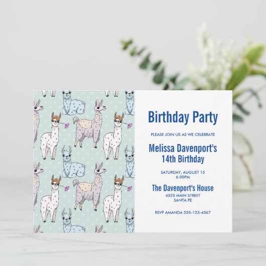 Cute lama Pattern op Polka Dots Birthday Kaart (Staand voorkant)