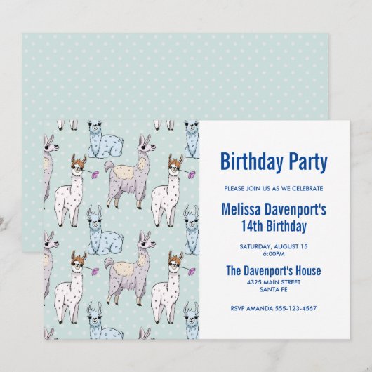 Cute lama Pattern op Polka Dots Birthday Kaart (Voorkant / Achterkant)