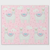 Cute lama roze achtergrond cadeaupapier (Vlak)