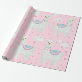 Cute lama roze achtergrond cadeaupapier