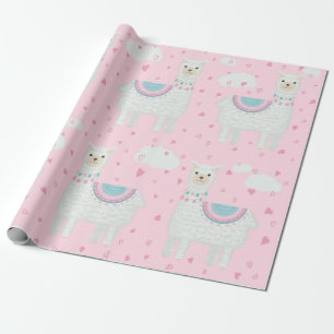 Cute lama roze achtergrond cadeaupapier