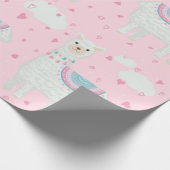 Cute lama roze achtergrond cadeaupapier (Hoek)
