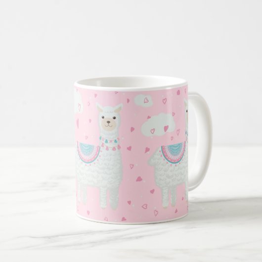 Cute lama roze achtergrond koffiemok (Voorkant rechts)