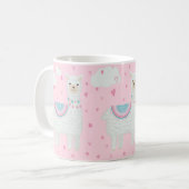 Cute lama roze achtergrond koffiemok (Voorkant links)