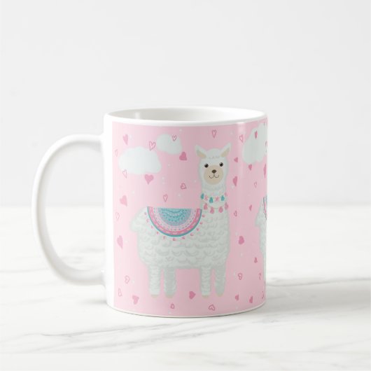 Cute lama roze achtergrond koffiemok (Links)