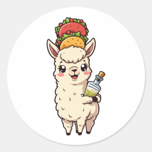 Cute Lama Taco Tequila Sticker - Kawaii Eten Leuk (Voorkant)