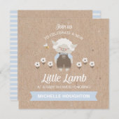 Cute Lamb Baby Boy Shower Invitation Kaart (Voorkant / Achterkant)