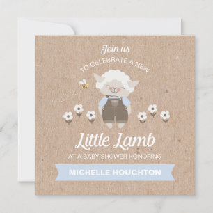 Cute Lamb Baby Boy Shower Invitation Kaart