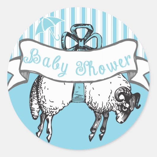 Cute Lamb Baby Boy Shower Sticker (Voorkant)