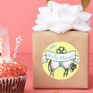 Cute Lamb Baby Boy Shower Sticker