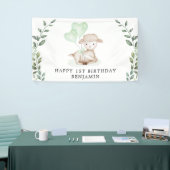 Cute Lamb Baby Sheep Greenery Boy Happy Birthday Spandoek (Beurs)