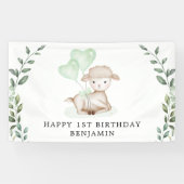 Cute Lamb Baby Sheep Greenery Boy Happy Birthday Spandoek (Horizontaal)