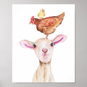 Cute Lamb Baryard Waterverf Poster