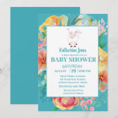 Cute Lamb Blauwgroen Blue Floral Baby shower Invit Kaart (Voorkant / Achterkant)