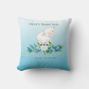 Cute Lamb Blue Floral Boy Baby DOB Kussen