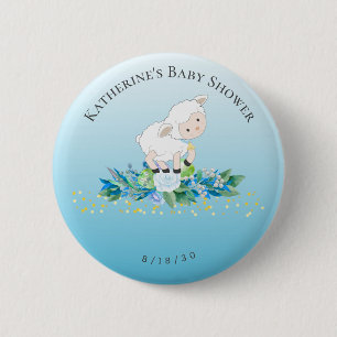 Cute Lamb Blue Floral Boy Baby Ronde Button 5,7 Cm
