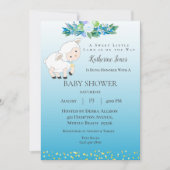 Cute Lamb Blue Floral Boy Baby shower Invitation Kaart (Voorkant)