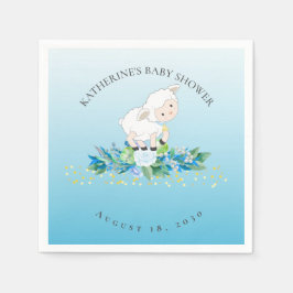 Cute Lamb Blue Floral Boy Baby shower Servet
