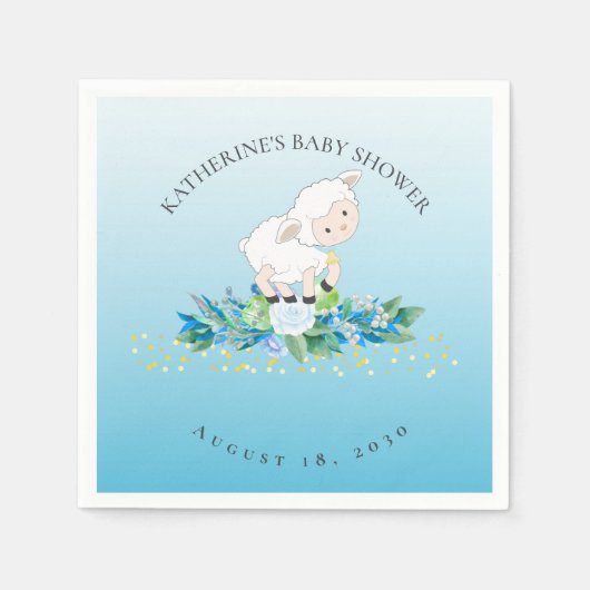 Cute Lamb Blue Floral Boy Baby shower Servet (Voorkant)