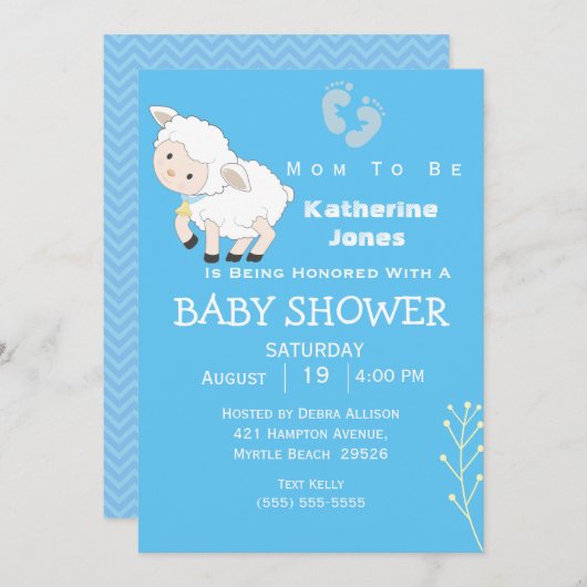 Cute Lamb Boy Baby shower Kaart (Voorkant / Achterkant)