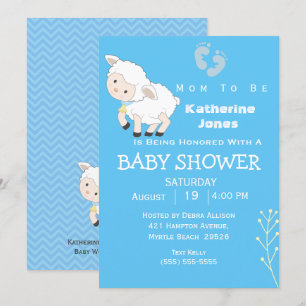 Cute Lamb Boy Baby shower Kaart