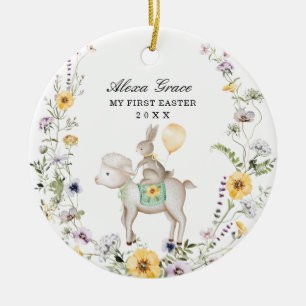 Cute Lamb Bunny Wildflower Baby 1e Pasen Keramisch Ornament